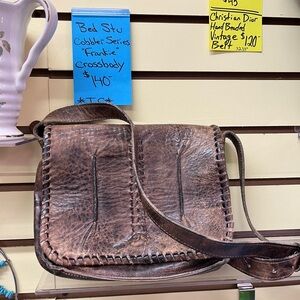 BED|STU Brown Leather Messenger Crossbody with Whipstitch Trim